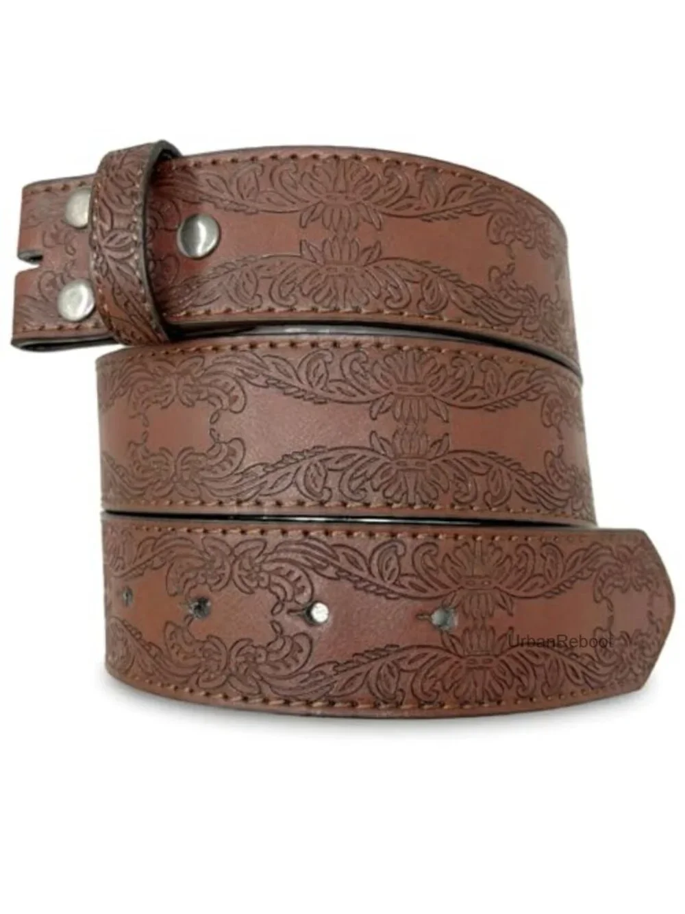 Western Tooled Floral Leather Belt Strap with Snaps 1.5